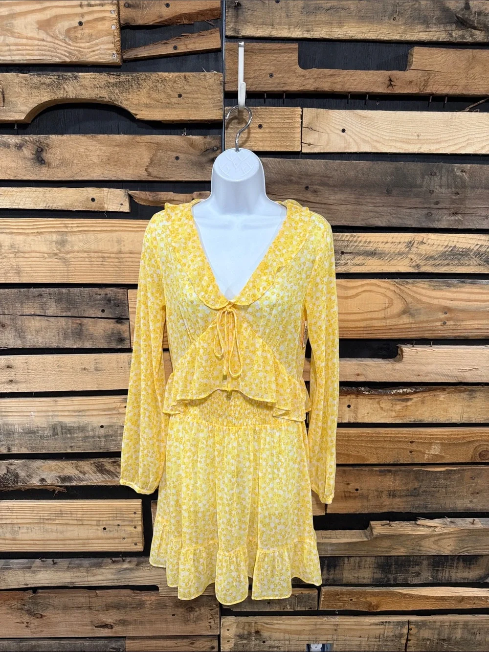 Michael Kors Yellow Floral Print Ruffled MIDI Dress Size Small Petite NWT